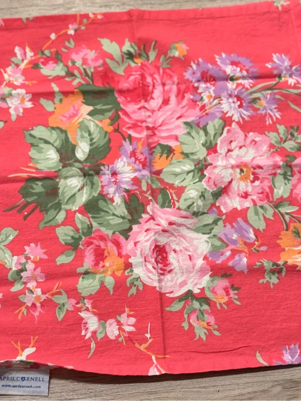 Set of 8 April Cornell Vibrant Pink Shabby Cabbage Roses Napkins